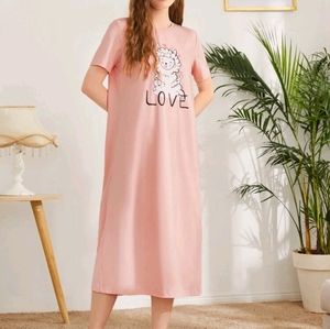 "NEW" Cartoon Sheep and Letter Graphic Pajama Dress